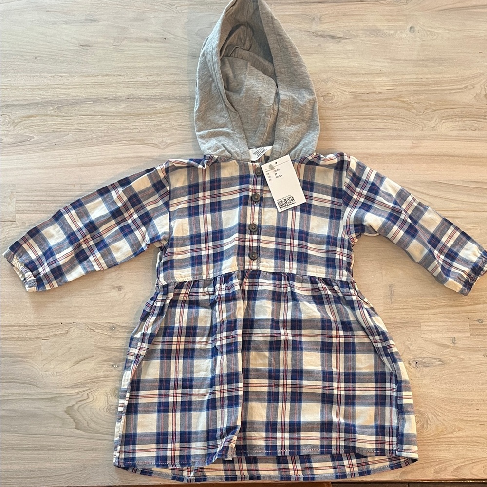 H&M Blue and Red Plaid Hooded Dress